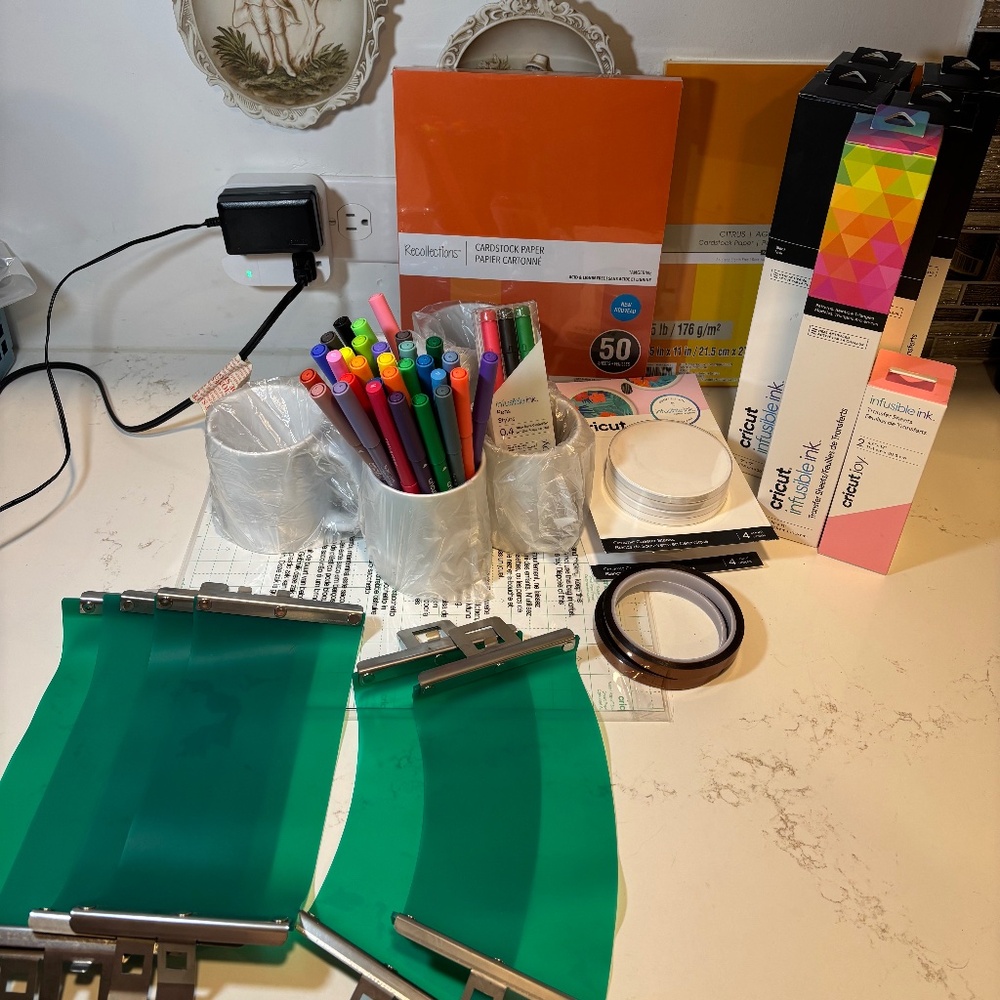 Cricut heat transfer ink, mugs, pens, paper, coasters, rubber sublimation